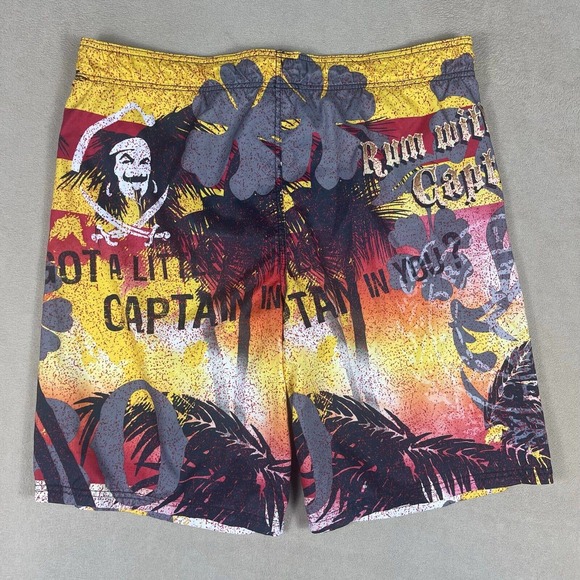 Captain Morgen Mens L Swim Trunk Drawstring Hawaiian Print Lined Relaxed Fit - Picture 10 of 11